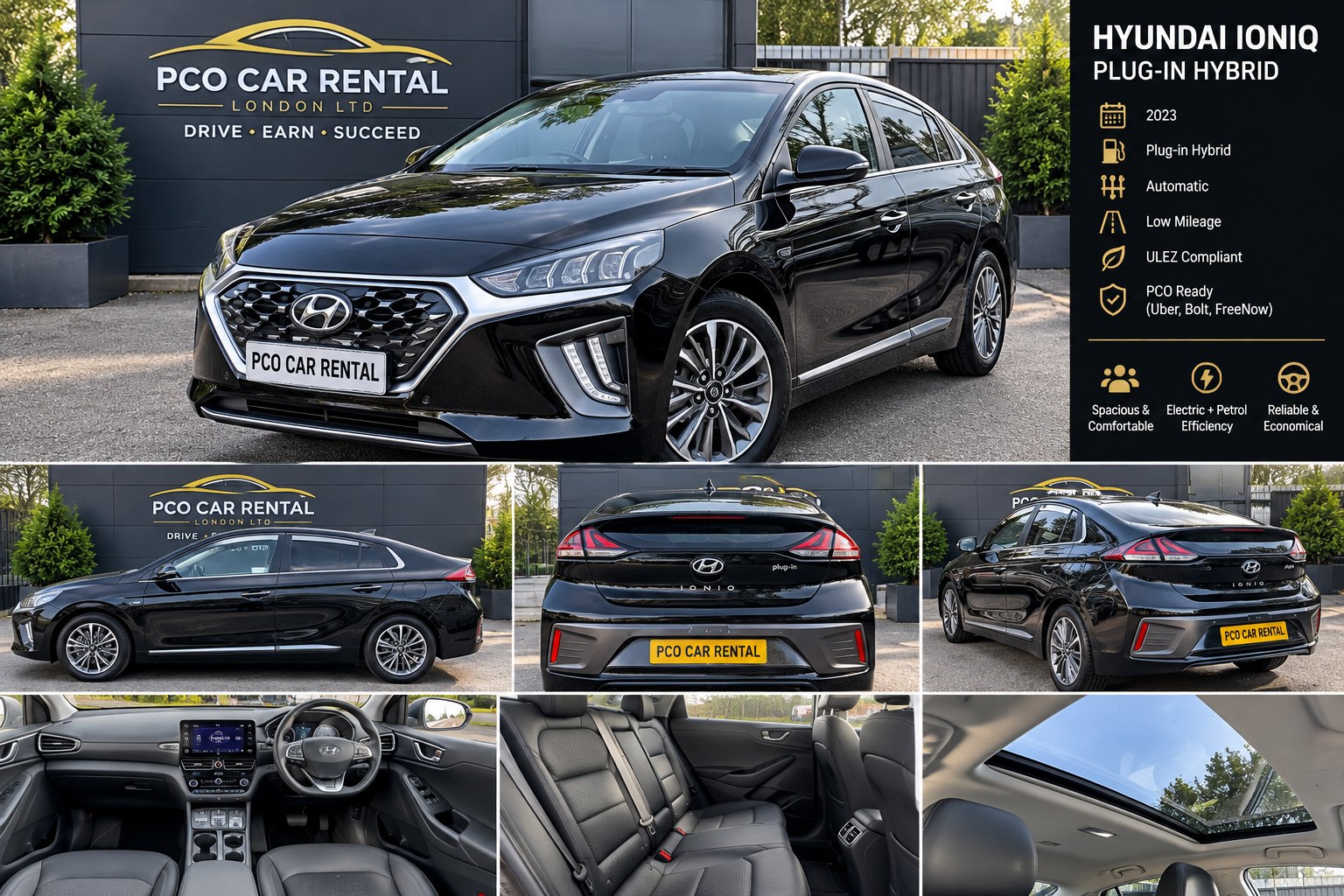 Hyundai Ioniq plug-in hybrid: exterior, rear, interior and sunroof views