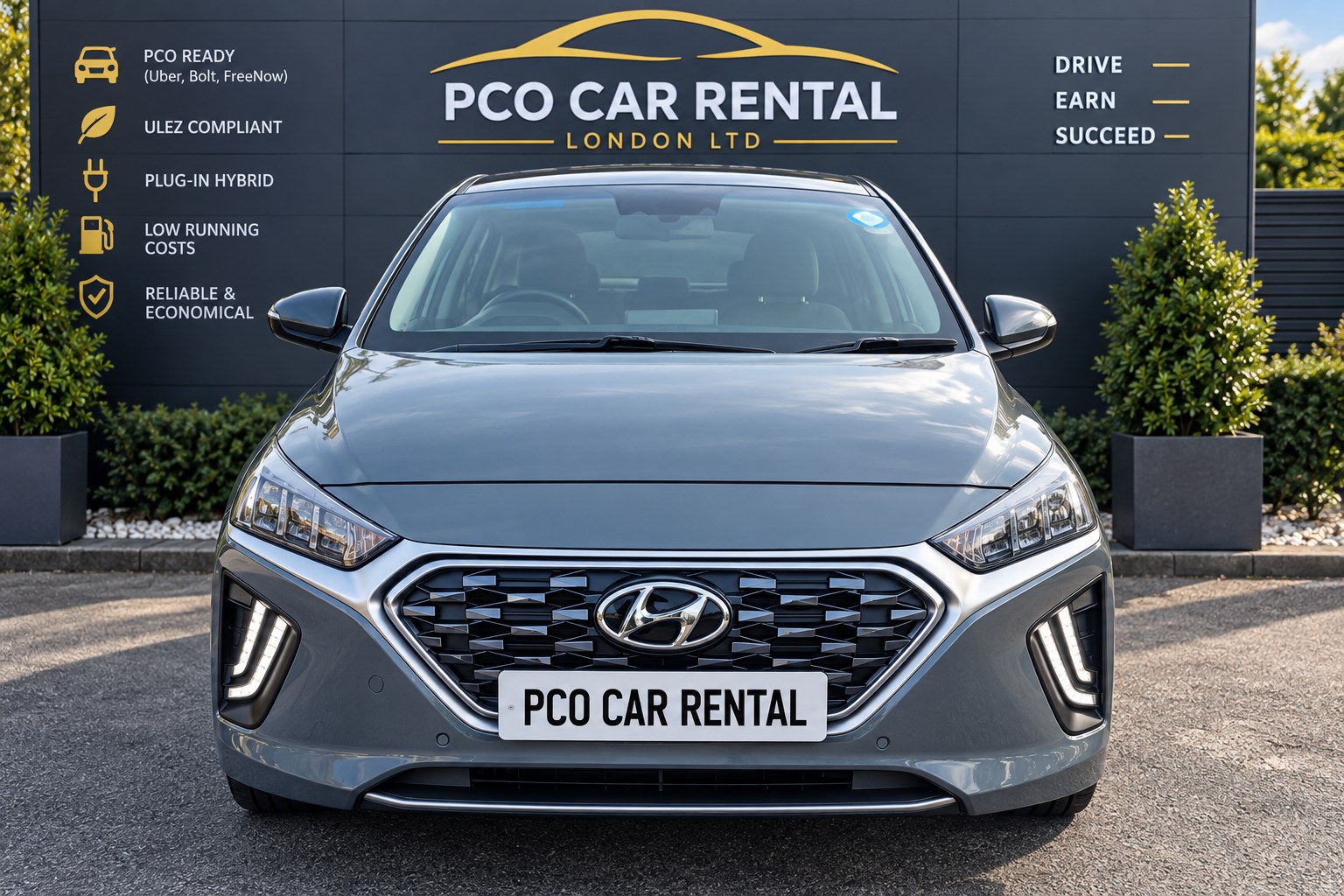 Grey Hyundai Ioniq plug-in hybrid, front view
